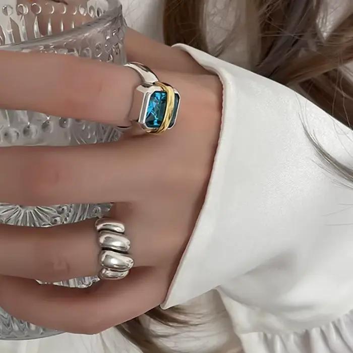 Bagues de fiançailles en argent Sterling 925 et Zircons bleus pour femmes et Couples