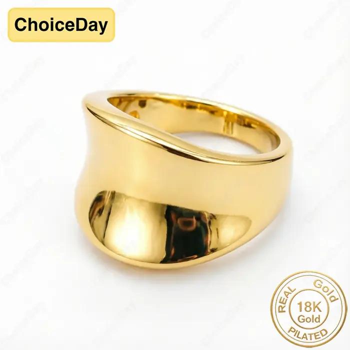 Bague large simple et élégante plaquée or 18 carats - Accessoire de bijouterie élégant pour homme et femme