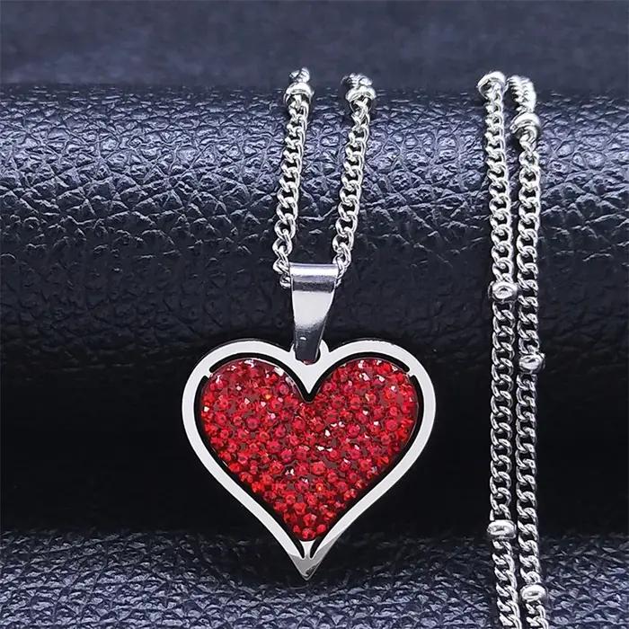 Mode amour coeur rouge en acier inoxydable cristal collier à breloques couleur or petits colliers bijoux