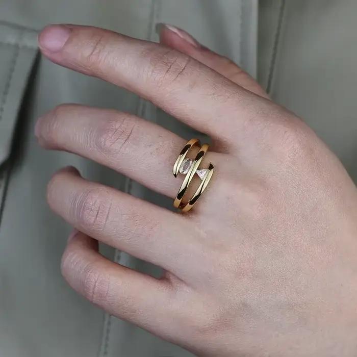 Bague en or trois cercles pour femmes, bijou de mariage unique, en stock, 2025
