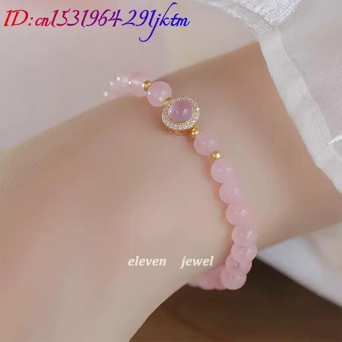 Bracelet en perles de jade véritable rose, accessoires amulette, bijoux naturels à la mode, talisman vintage, bracelet en agate, cadeaux de luxe pour femmes