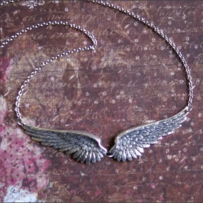 Vintage ailes d'ange plume tour de cou grand pendentif chaînes à maillons esthétiques collier de déc