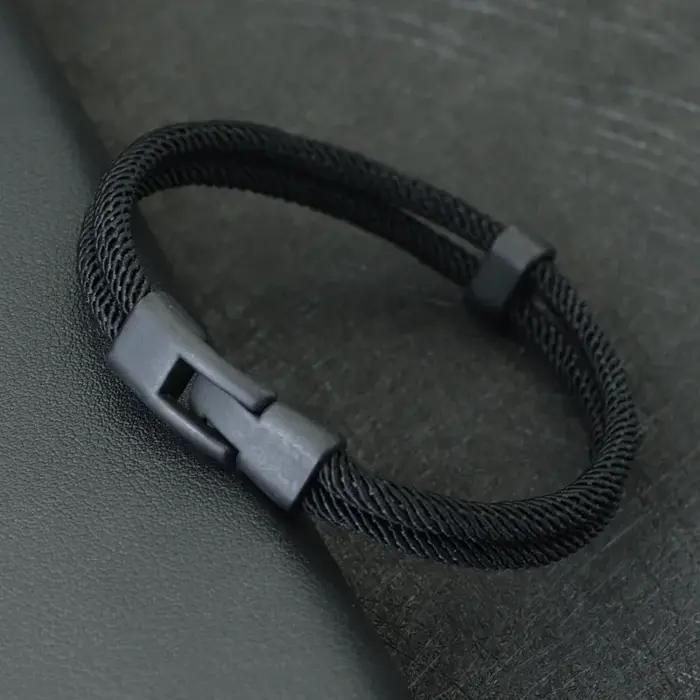 Bracelet en fil double couche pour homme ethnique avec motifs ronds et réglage détachable pour diverses occasions et styles