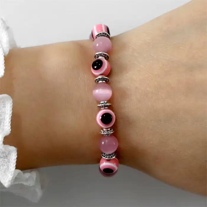 Bracelets mauvais œil colorés faits à la main pour hommes et femmes, bracelets perlés, bijoux élastiques, jaune, rose, noir, bleu, vert, mode