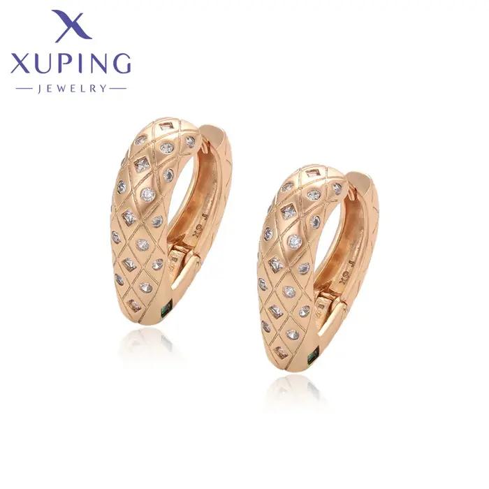 Boucles d'oreilles créoles Xuping Jewelry, nouvelle collection, couleur or, avec pierres rondes, pou