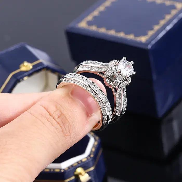 Ensemble de bagues de mariage en cristal et zircon pour femmes occasions d'engagement romantique et durables