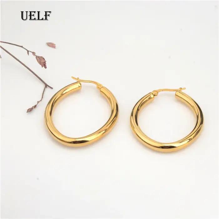 Uelf – boucles d'oreilles créoles circulaires de couleur or