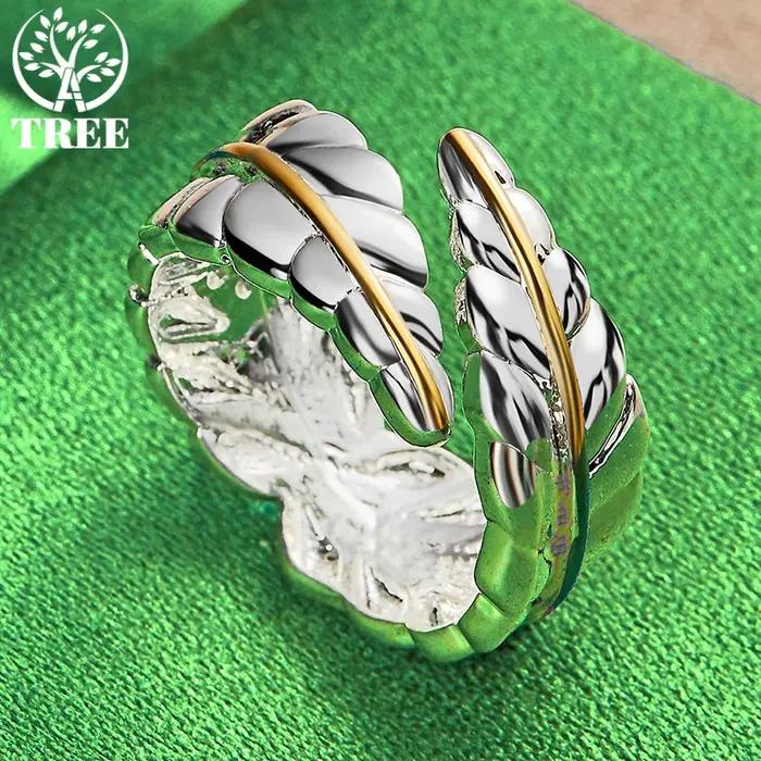 Bague en or 18 carats avec plume dorée pour femmes