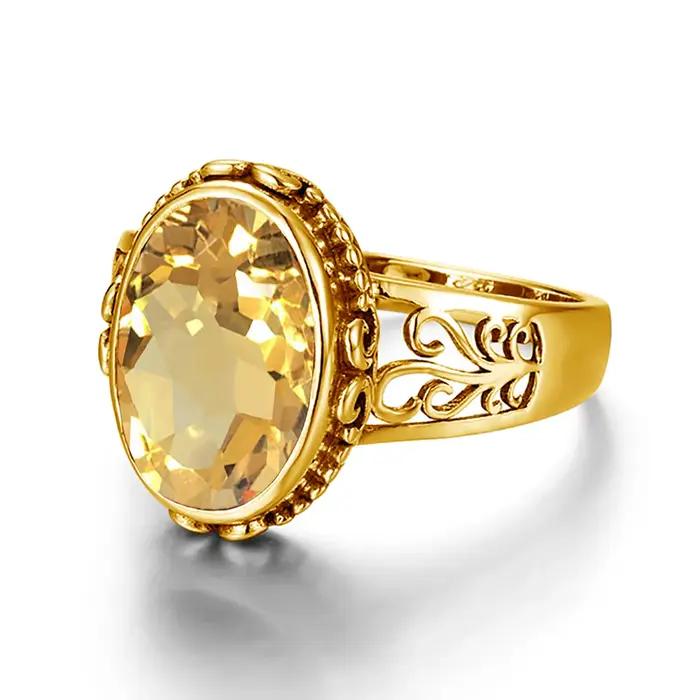 Bague Citrine en or jaune bague de cocktail ovale Art Déco pour femmes occasions spéciales cadeau de mariage pierre de naissance porte-bonheur