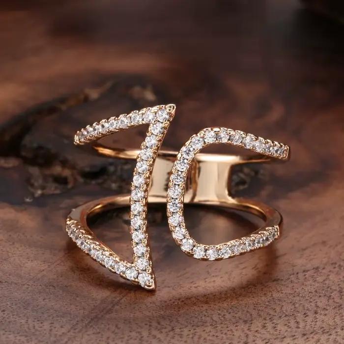 Bague en Zircon Naturel Or Rose pour Femme Occasion Mariage et Événements Formels