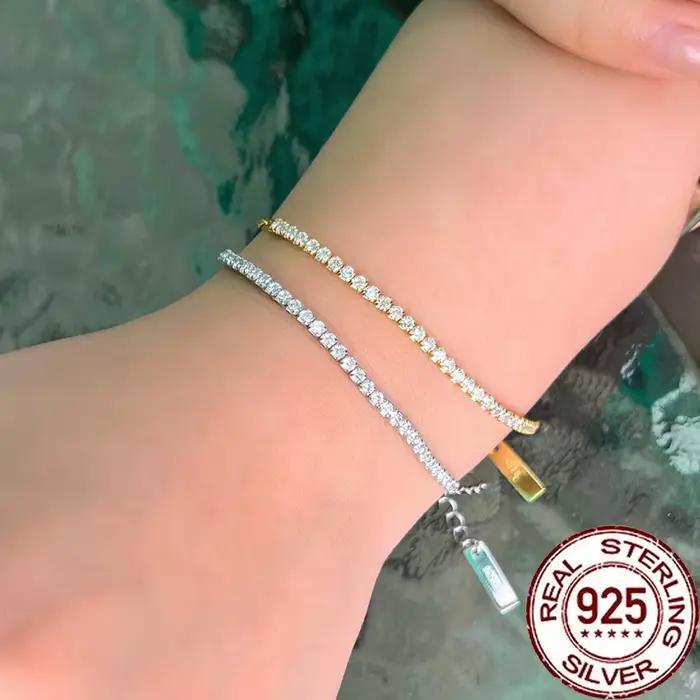 CWWZircons – Bracelet en argent Sterling 925 pour femmes, chaîne de Tennis en zircone cubique brillante, tendance, bijoux fins pour fête de mariage, cadeau SB019