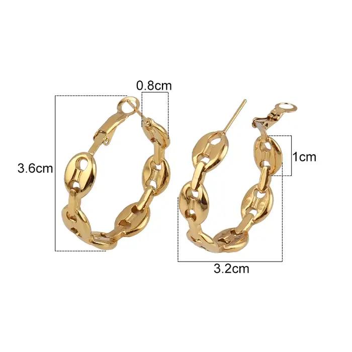 Boucles d'oreilles créoles vintage en acier inoxydable plaqué or 18 carats en forme de grain de café pour femmes et