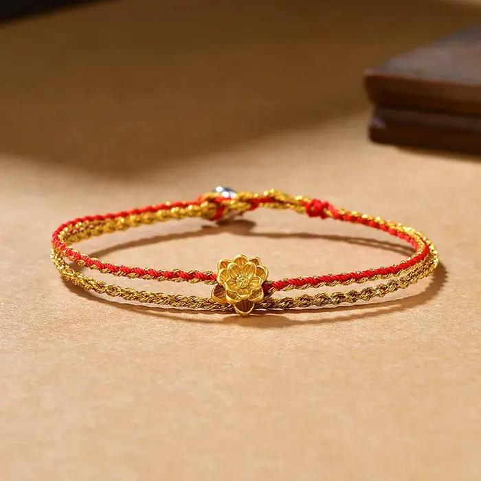 Bracelet en Corde Annie Rouge Tissé à la Main, Charmant, Plaqué Or, Style INS, Accessoire de Conception de Niche, pour Femme