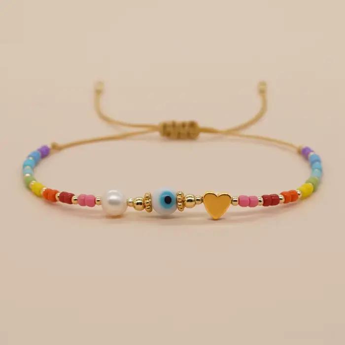 Go2boho mauvais œil plaqué or Bracelet de perles à breloques femmes Pulsera bijoux à la main chaîne Boho coloré Miyuki