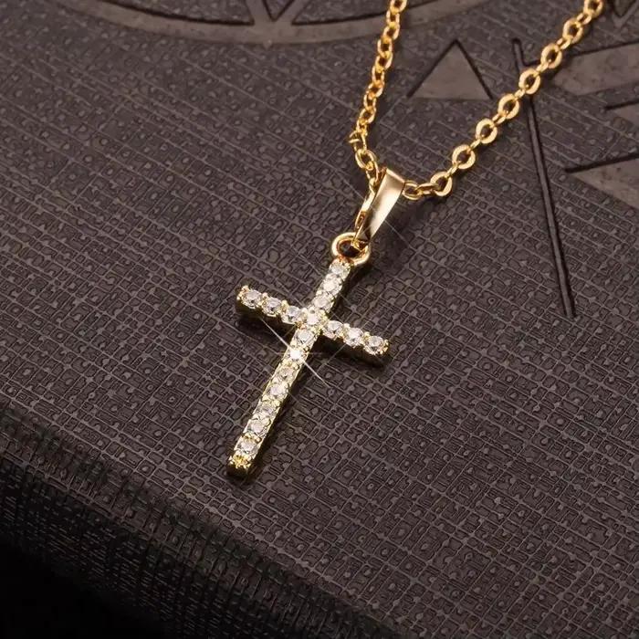 LATS-Collier pendentif croix de Jésus en cristal pour hommes et femmes, bijoux de document en or, mode féminine, livraison directe, vente en gros