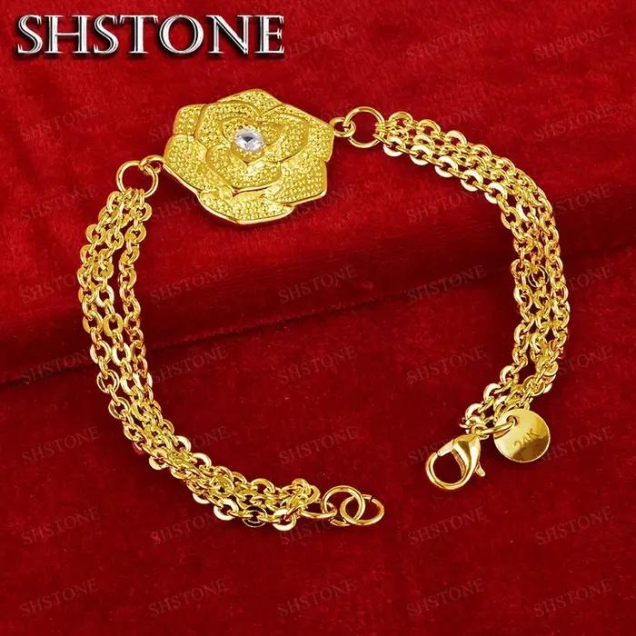 Bracelets avec pendentif fleur de rose en or 18 carats pour femmes