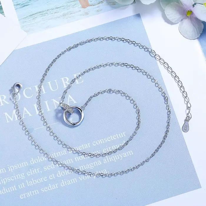 Collier en argent Sterling S925 pour femmes, plein de diamants et Zircon, bague Simple Möbius, chaîne de clavicule