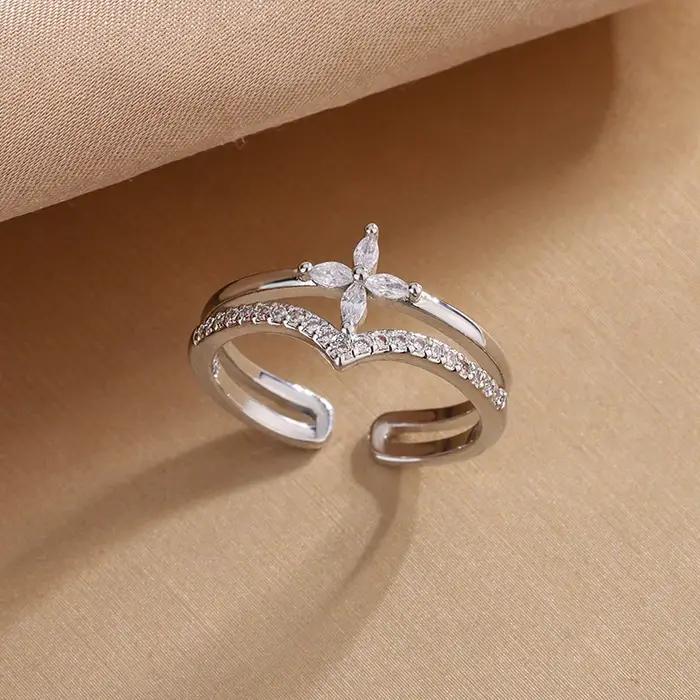 Bagues de fiançailles en argent Sterling 925 pour femmes, bijoux de luxe pour couples, fleur en Zirc