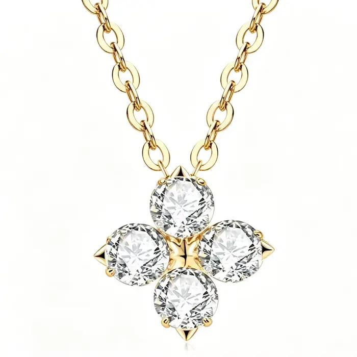 Collier pendentif trèfle à quatre feuilles en argent sterling 925, coupe poire, moissanite D VVS1, bijoux fins de luxe pour femmes