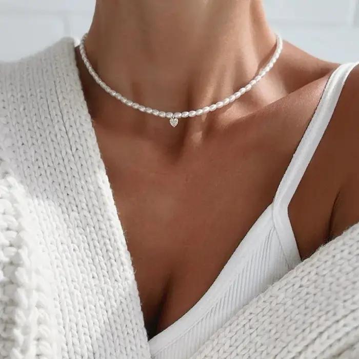 Collier pendentif chaîne à pampilles pour femmes, style Boho, cristal Transparent et Imitation de pe