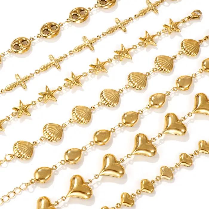 Bracelet élégant océan plaqué or 18 carats en acier inoxydable 304, chaîne à maillons faite à la main, cadeau pour femmes, 16cm(6.3 ") de long