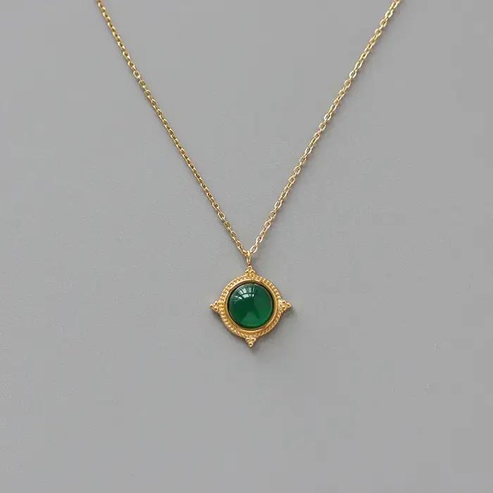Collier en or 18 carats avec agate verte pendentif collier en pierre naturelle bijoux bohèmes pour femmes occasions spéciales