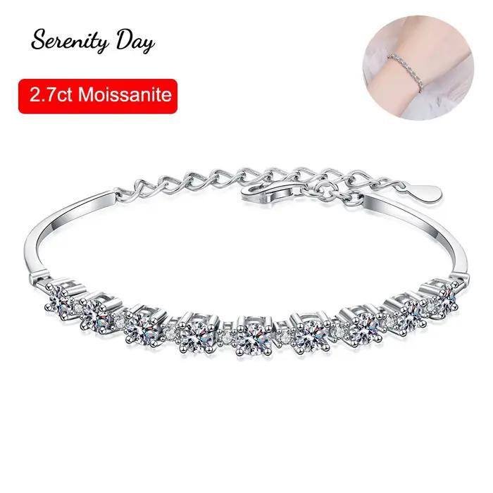 Bracelet Serenity 2,7 ct à 9 pierres entièrement en moissanite pour femme, cadeau en argent sterling 925, chaîne de main scintillante en diamant de laboratoire, bijoux fins