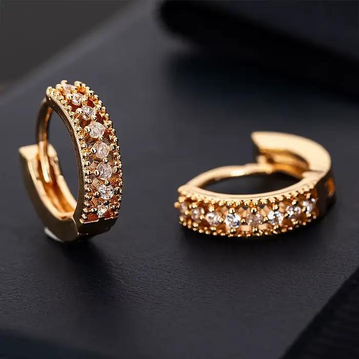 Boucles d'oreilles créoles en Sterling 925 avec zirconium rond pour femme bijoux de mode