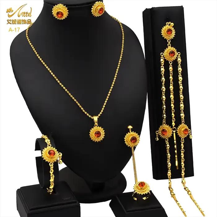 ANIID éthiopien 24k plaqué or 6 pièces ensembles de bijoux pour femmes indien dubaï haute qualité co