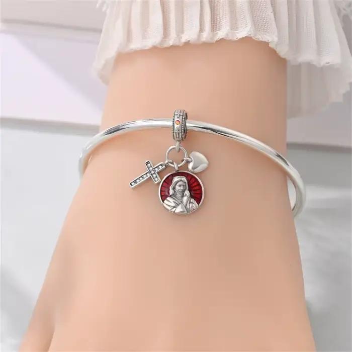 Pendentif religieux en argent sterling 925 serti de zirconium blanc charm bracelet pour femmes bijoux à bricoler occasions spéciales cadeau