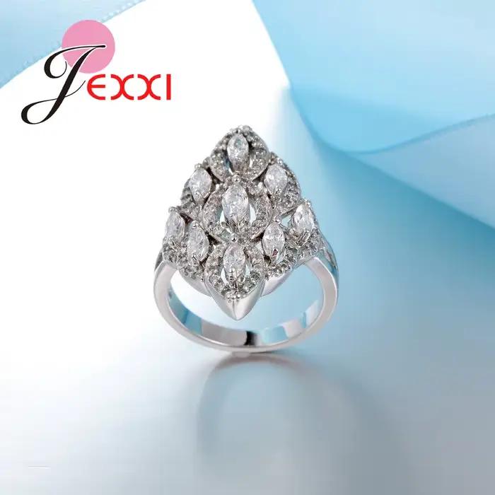 Bagues de fiançailles de mariage de luxe pour femmes, bijoux avec Full CZ, bague de document en argent regardé 925, accessoire féminin, vente en gros