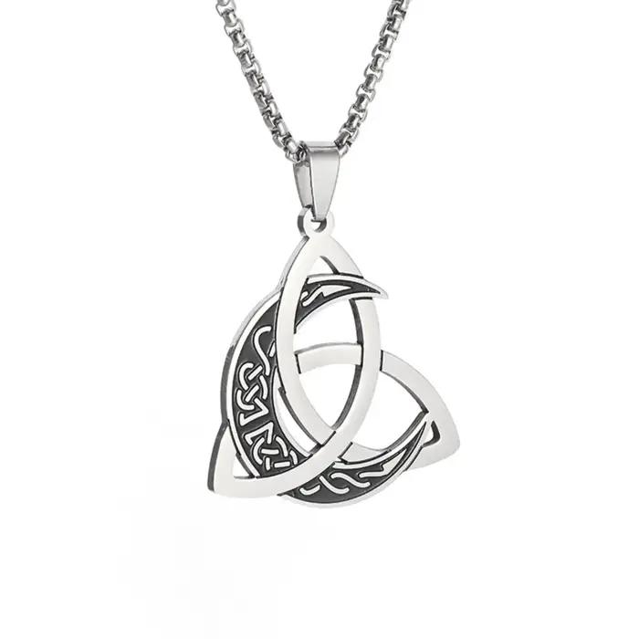 Collier pendentif nœud de la trinité celtique irlandaise pour femmes et hommes, amulette en acier inoxydable, bijoux cadeau