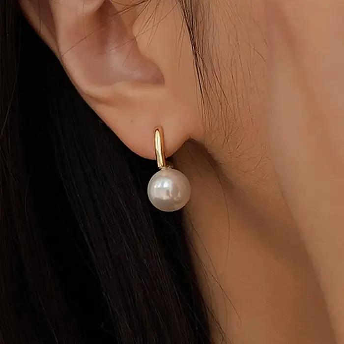 Boucles d'oreilles à tige en perles plaquées or pour femmes avec certificat NGGC, argent sterling 925, design géométrique, pour anniversaire et autres occasions spéciales