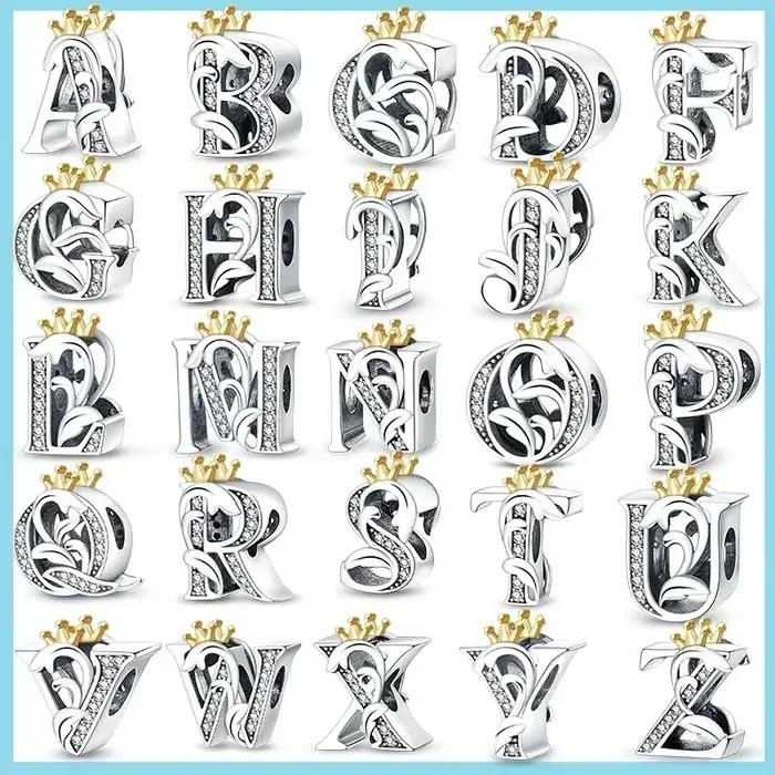 Breloques en Argent 925 Lettres Alphabet Dates Chiffres Perles Acier Doré Cadeau Bijoux Personnalisés Occasions Spéciales