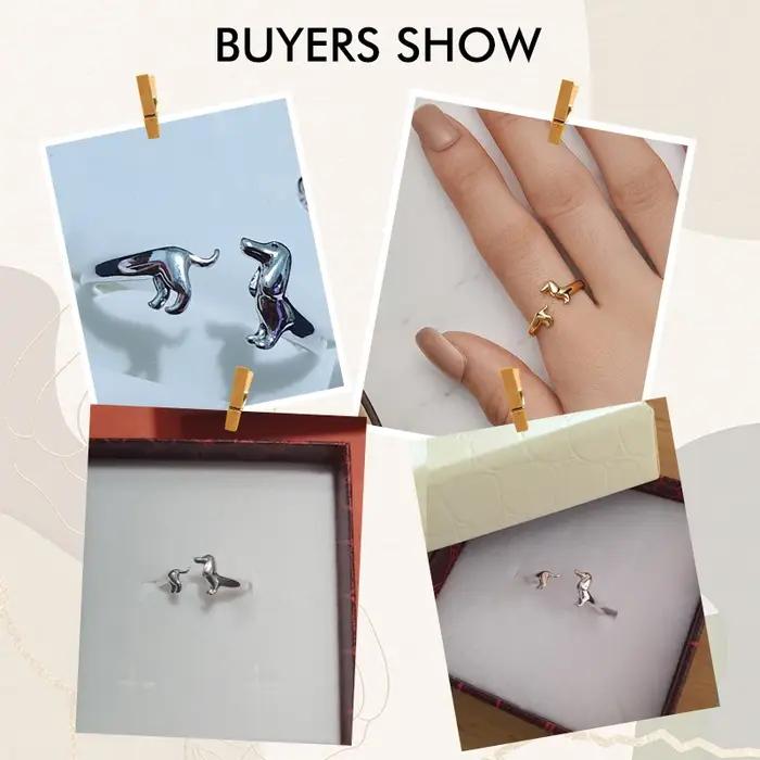 BISAER 100% 925 argent Sterling mignon teckel anneau pour les femmes 14K plaqué or Pet bande réglable fête bijoux de mode 4 couleurs