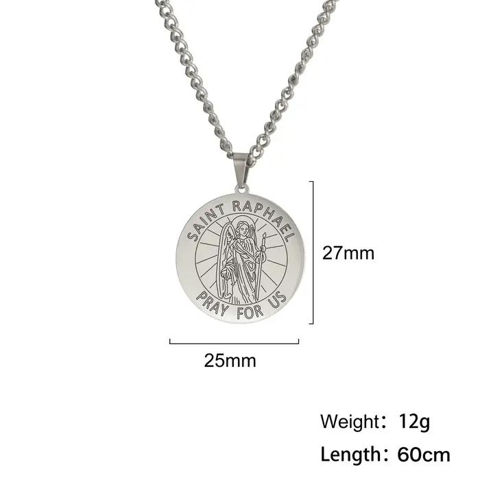 Médaille pendentif Saint Raphael Michael collier acier inoxydable bijou religieux cadeau femme homme occasions spéciales