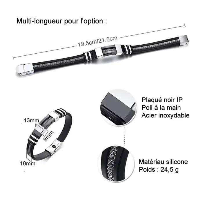 Vnox - Bracelet en acier inoxydable, bracelet pour homme, bracelet punk à maillons en silicone rainuré noir, bracelet punk élégant et décontracté