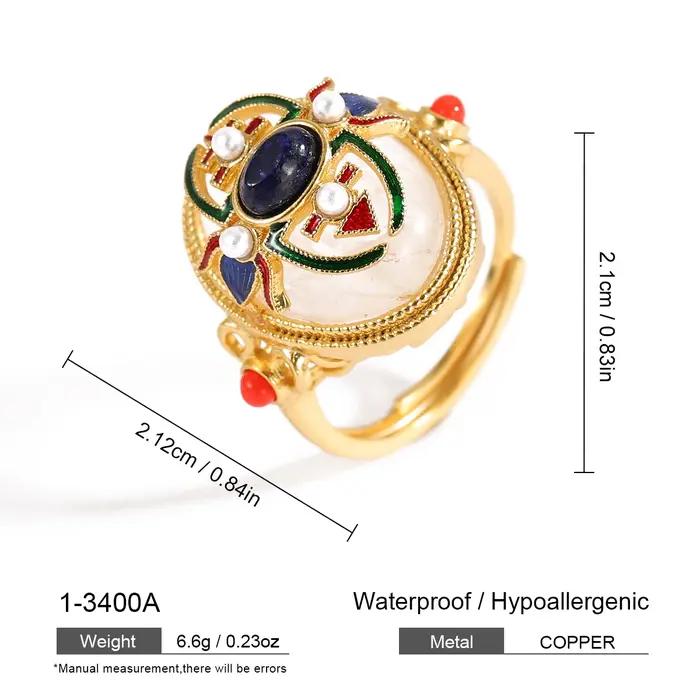 Bague bohème chic dorée pour femme avec émail coloré et pierre naturelle blanche pour toutes occasions romantiques et mignonnes