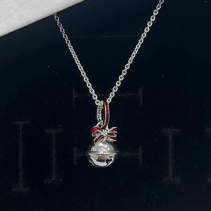 Collier cloche de Noël plaqué argent, élégant bijou festif de l'hiver, cadeau de Noël, compatible av