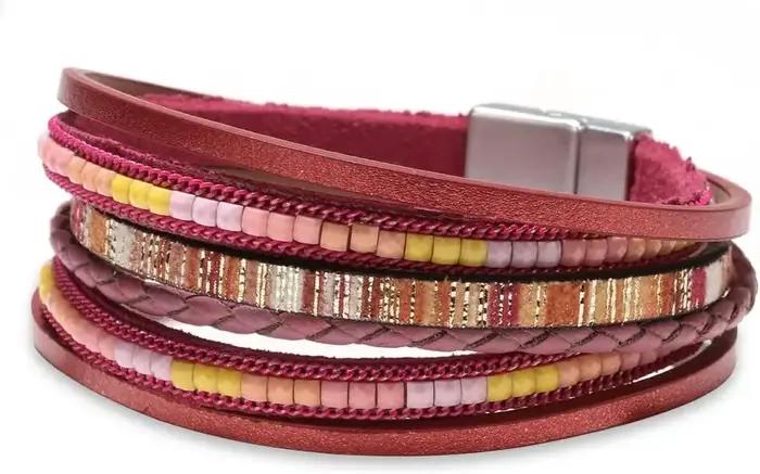 Bracelet en cuir multicouches bohème léopard avec perles de cristal pour femmes, tracker d'humeur, cadeau unique pour occasions spéciales