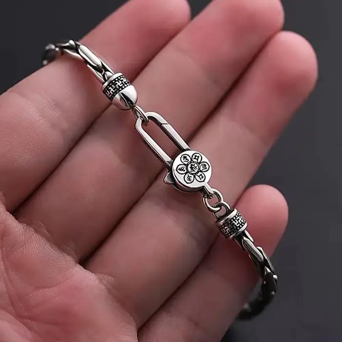 Grande vente réel S925 argent sterling rétro style punk personnalité à la mode bracelet en bambou hommes et femmes bijoux de mode cadeaux