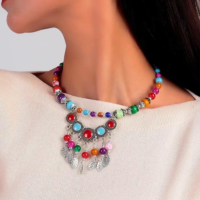 Collier ras du cou Aihua en pierre turquoise bohème pour femme