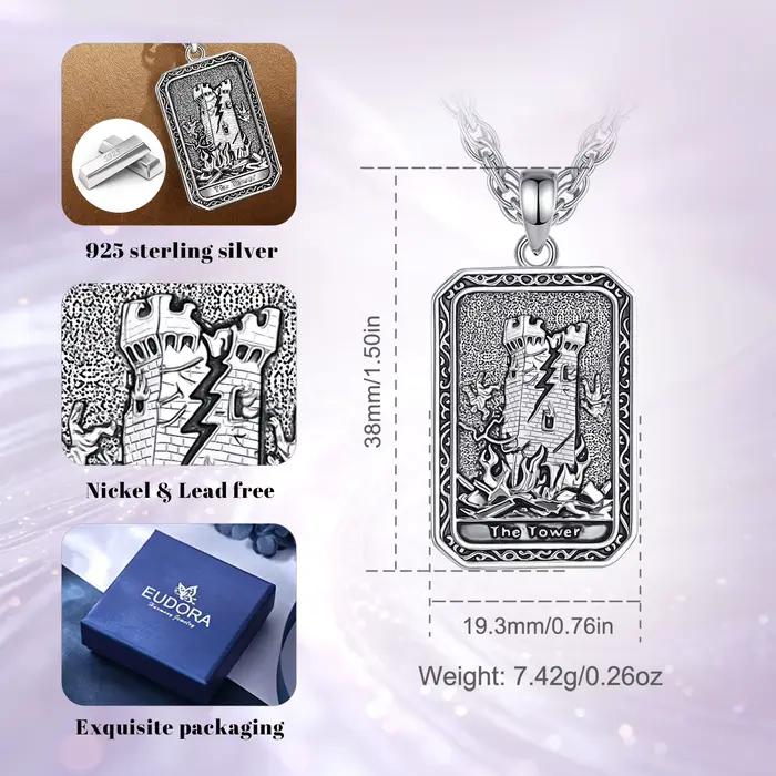 Collier avec pendentif en cuivre vintage, cartes de tarot Eudora The Tower, arcana majeur, divination, bijoux spirituels, amulette, cadeau pour femmes et hommes