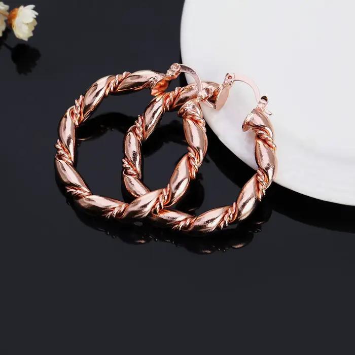 Boucles d'oreilles rondes en argent Sterling 925 pour femmes, corde en or 18 carats, 4cm, accessoires de fête de mariage, bijoux cadeaux de noël