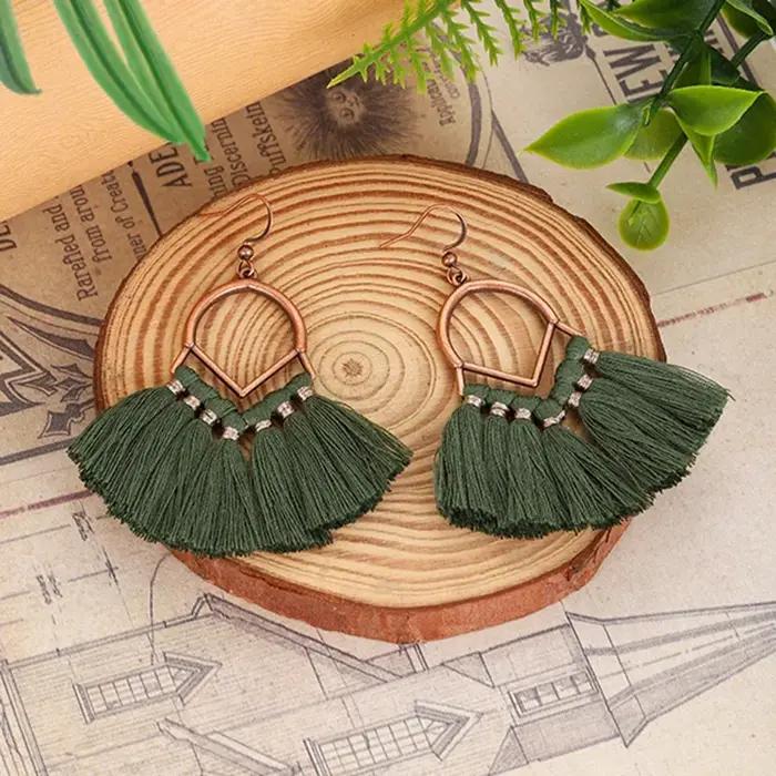 Boucles d'oreilles de mariage à franges bohèmes multicolores pour femmes