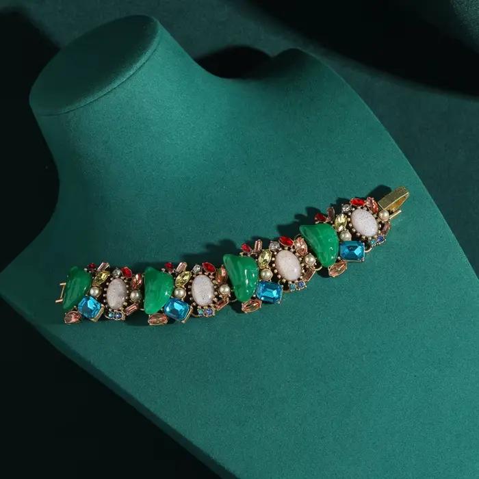 Bracelet Vintage en Perles Baroques Vertes et Bleues pour Femme, Bijoux Antiques en Clip de Forme Géométrique, Accessoires en Pierre de Luxe, Nouvelle Collection