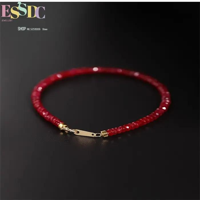 Bracelet Rubis Rouge pour Femmes Pierre Précieuse à Facettes Sang de Pigeon Perles Remplies d'Or Cordon Réglable Bijou Mode Occasion Spéciale
