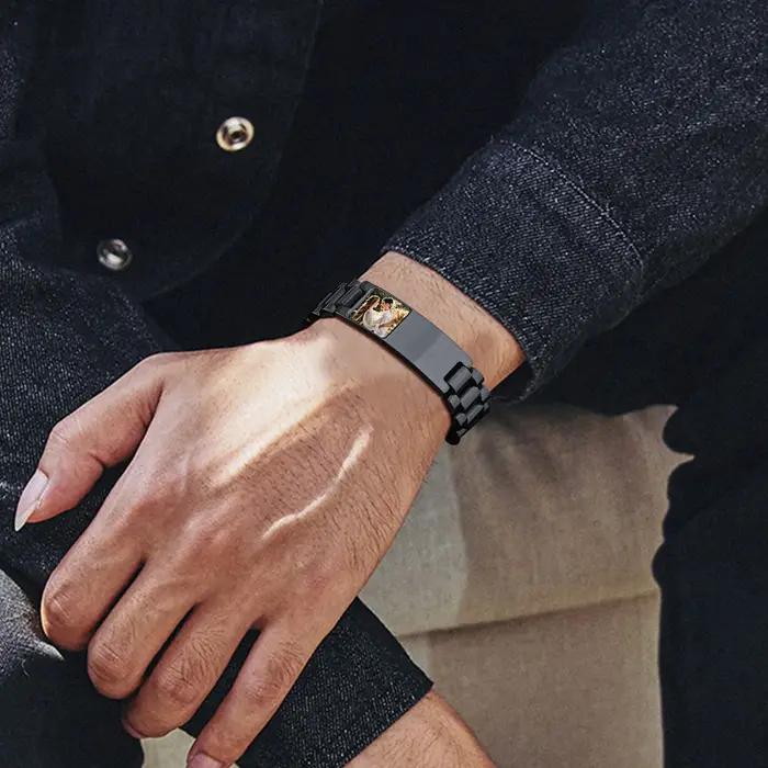 Bracelet personnalisé en acier inoxydable avec photo et identification pour homme occasions spéciales cadeau pour grand-père père frère