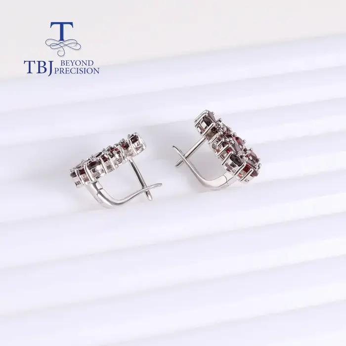 Boucles d'oreilles pendantes en argent sterling 925 avec grenat rouge naturel forme fleur pour femme élégante et raffinée