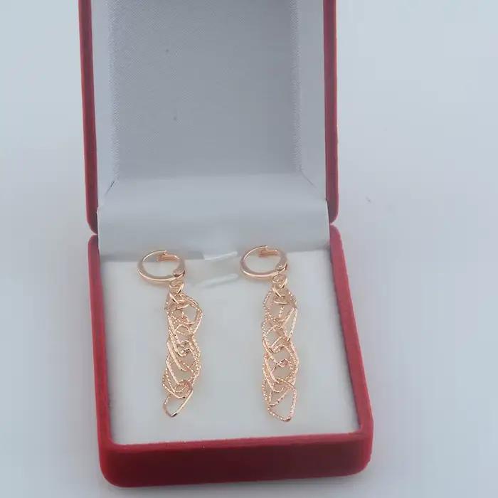 Ensemble de bijoux pour femme collier bracelet et boucles d'oreilles géométriques en cuivre couleur Or Rose style mariée élégant